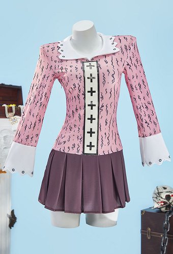 Traje de cosplay OP Nami con vestido rosa y cuello de muñeca