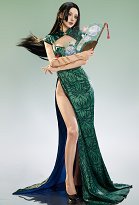 OP Boa Hancock Cosplay Costume Green Cheongsam with Earrings and Bracelet OP Boa Hancock Cosplay Costume Green Cheongsam with Earrings and Bracelet