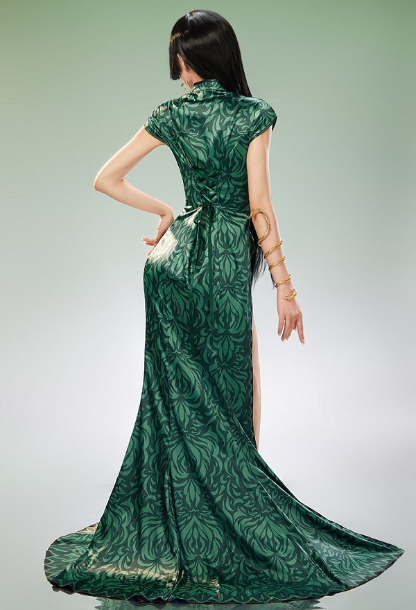 OP Boa Hancock Cosplay Costume Green Cheongsam with Earrings and Bracelet