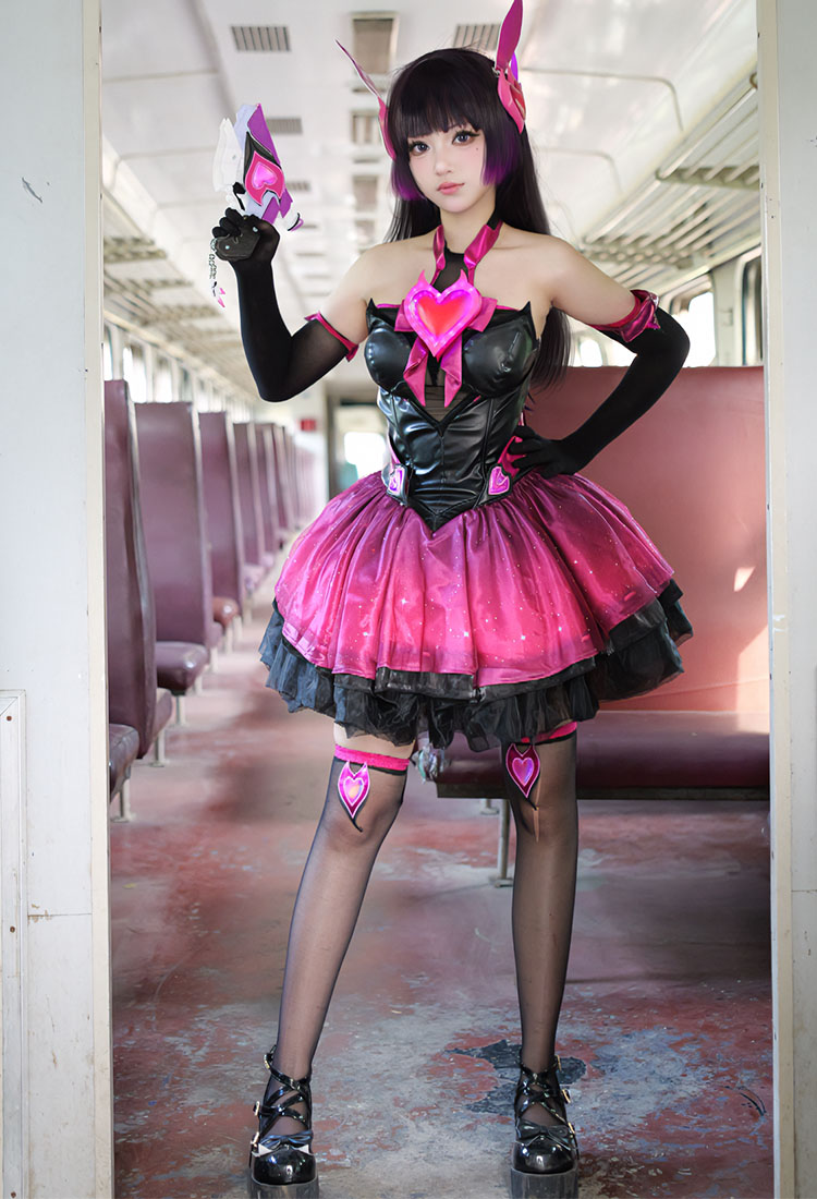 OW Hana Song Nocturna Skin Cosplay Kostümkleid mit Handschuhen Schleife