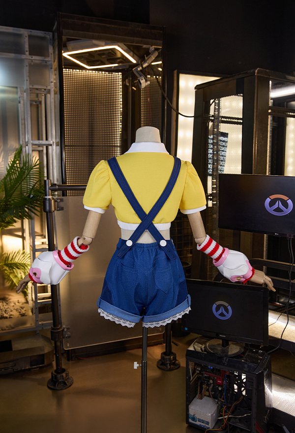 OW Juno Anime Doll Collab Skin Cosplay Costume Top and Overalls with Hat and Leg Warmers