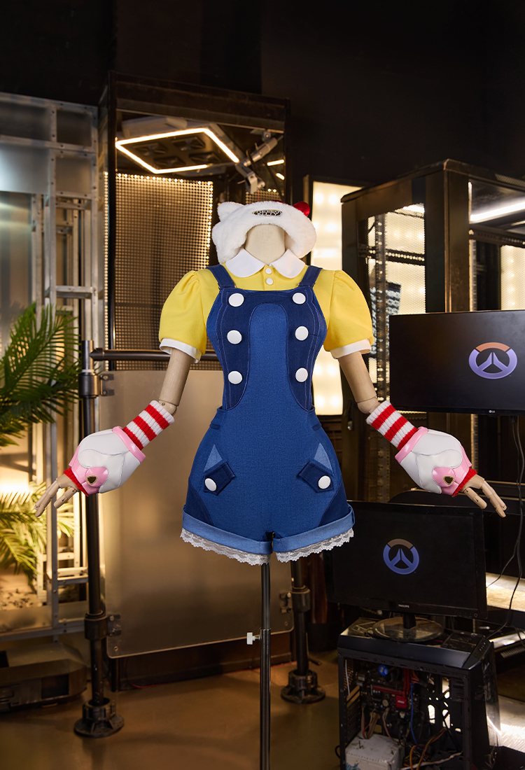 OW Juno Anime Doll Collab Skin Cosplay Costume Top and Overalls with Hat and Leg Warmers