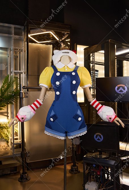 OW Juno Anime Doll Collab Skin Cosplay Costume Top and Overalls with Hat and Leg Warmers