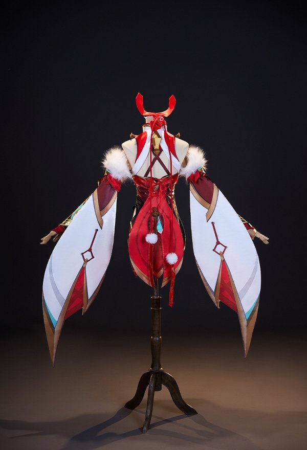 OW Anran Red Ribbon Skin Cosplay Costume Dress with Sleeves and Headpiece