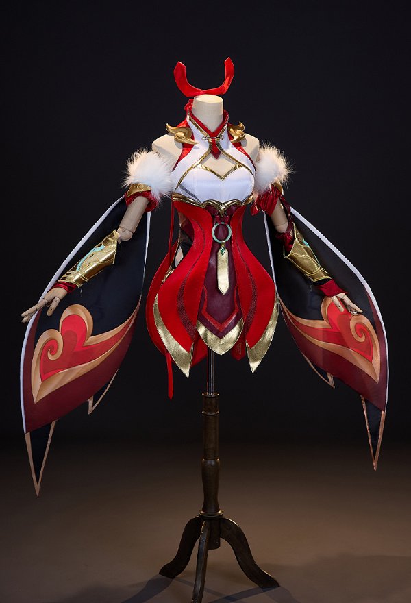 OW Anran Red Ribbon Skin Cosplay Costume Dress with Sleeves and Headpiece