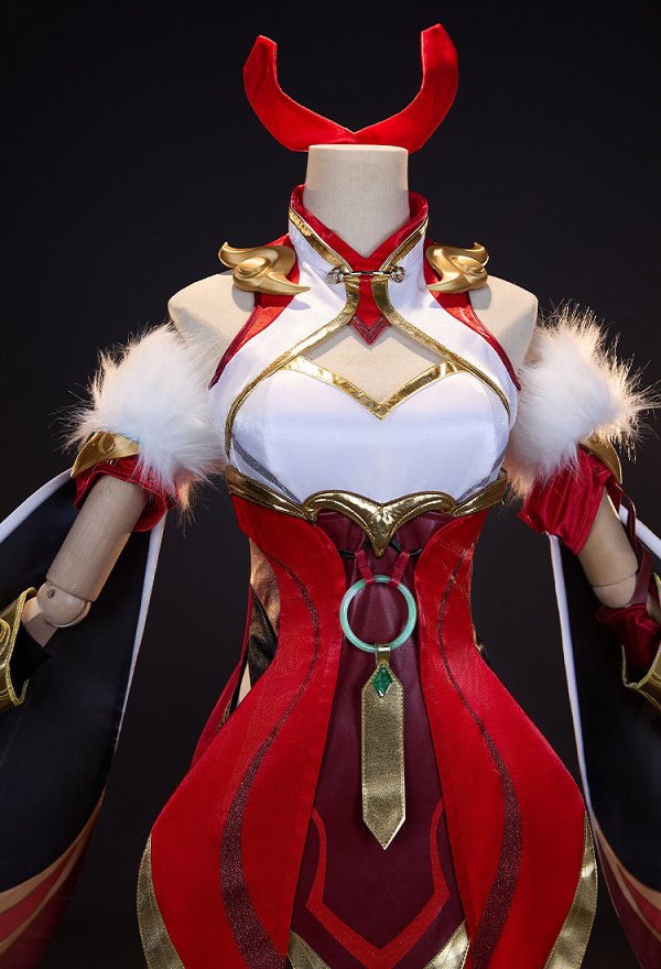OW Anran Red Ribbon Skin Cosplay Costume Dress with Sleeves and Headpiece