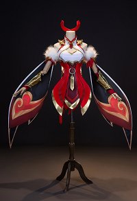 OW Anran Red Ribbon Skin Cosplay Costume Dress with Sleeves and Headpiece