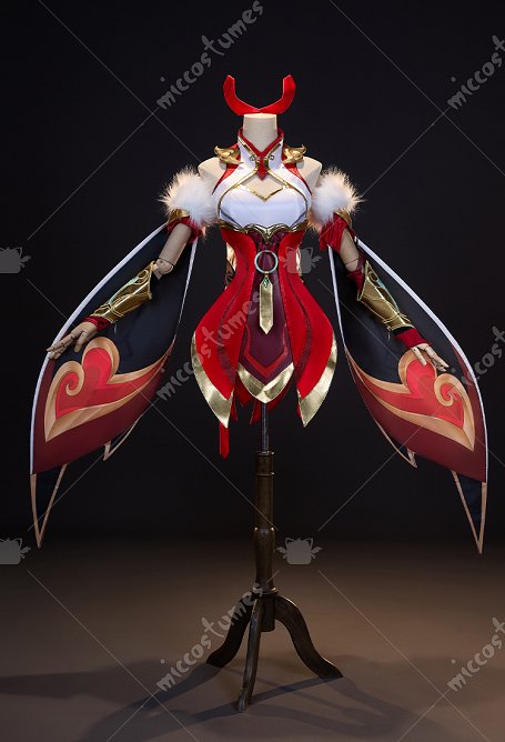 OW Anran Red Ribbon Skin Cosplay Costume Dress with Sleeves and Headpiece
