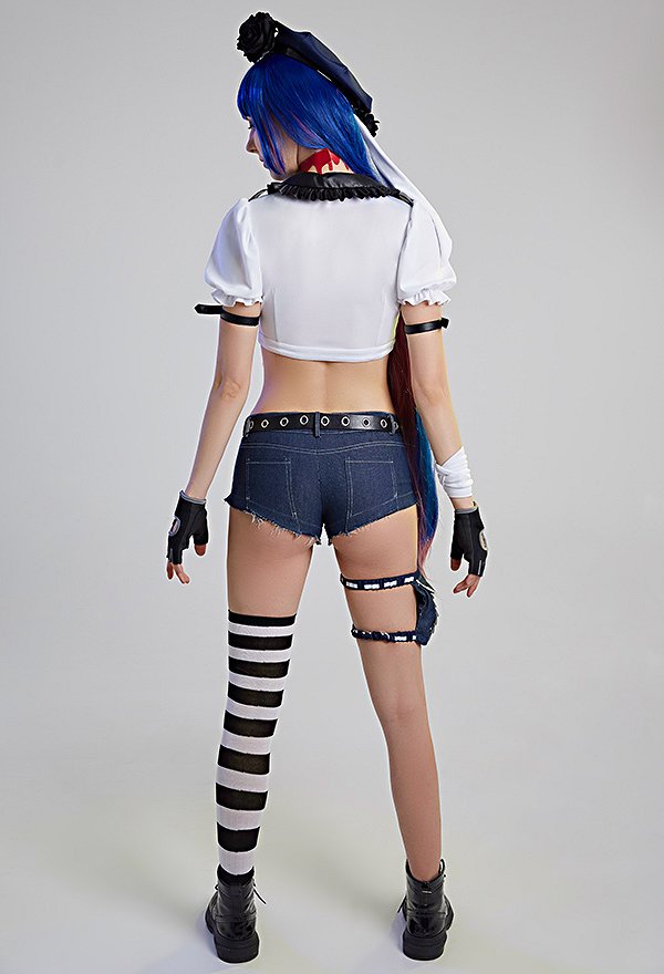 Panty & Stocking with Garterbelt Stocking Police Officer Cosplay Costume Top and Shorts Set with Complete Accessories