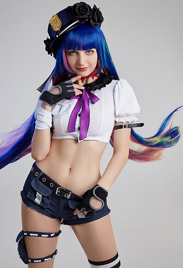 Panty & Stocking with Garterbelt Stocking Police Officer Cosplay Costume Top and Shorts Set with Complete Accessories