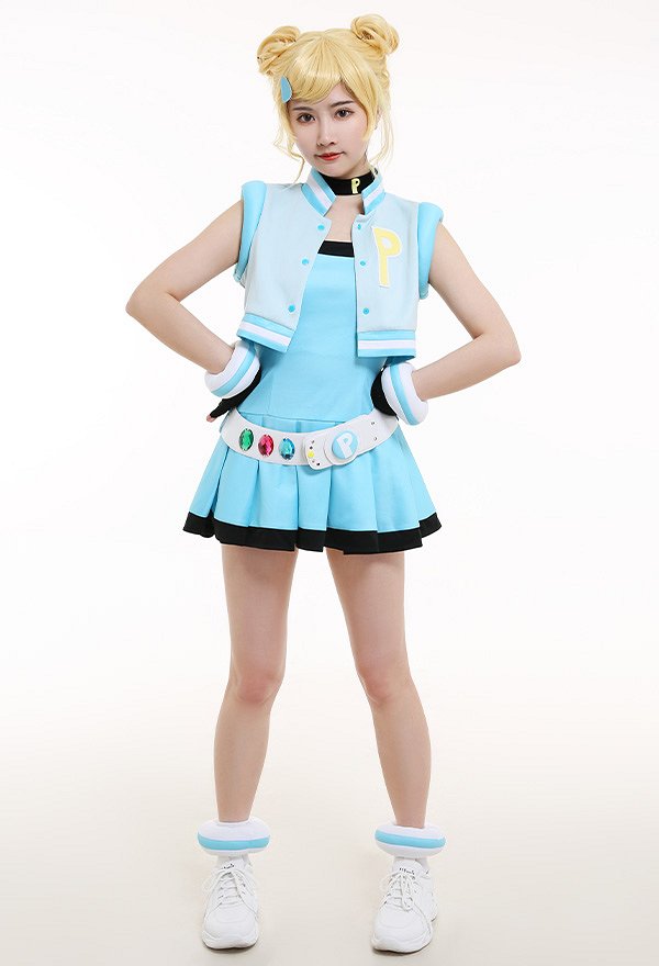 Girls Z PPGZ Rolling Bubbles Miyako Gotokuji Cosplay Costume Sleeveless Vest Coat Short Pleated Dress Transformation Outfit with Gloves Choker Headdress Belt Accessories
