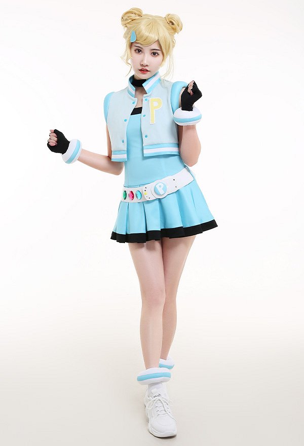 Girls Z PPGZ Rolling Bubbles Miyako Gotokuji Cosplay Costume Sleeveless Vest Coat Short Pleated Dress Transformation Outfit with Gloves Choker Headdress Belt Accessories