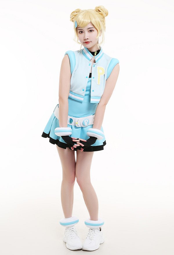 Girls Z PPGZ Rolling Bubbles Miyako Gotokuji Cosplay Costume Sleeveless Vest Coat Short Pleated Dress Transformation Outfit with Gloves Choker Headdress Belt Accessories