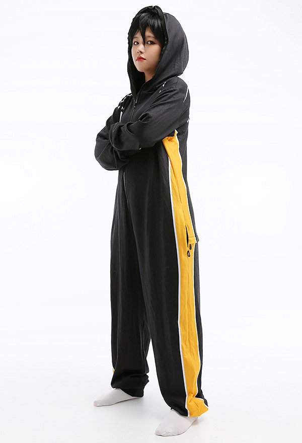 Women Karasu High School Pattern Print Hooded Onesie Pajamas Loungewear Adults Onesie Homewear Kigurumi Costume Outfits