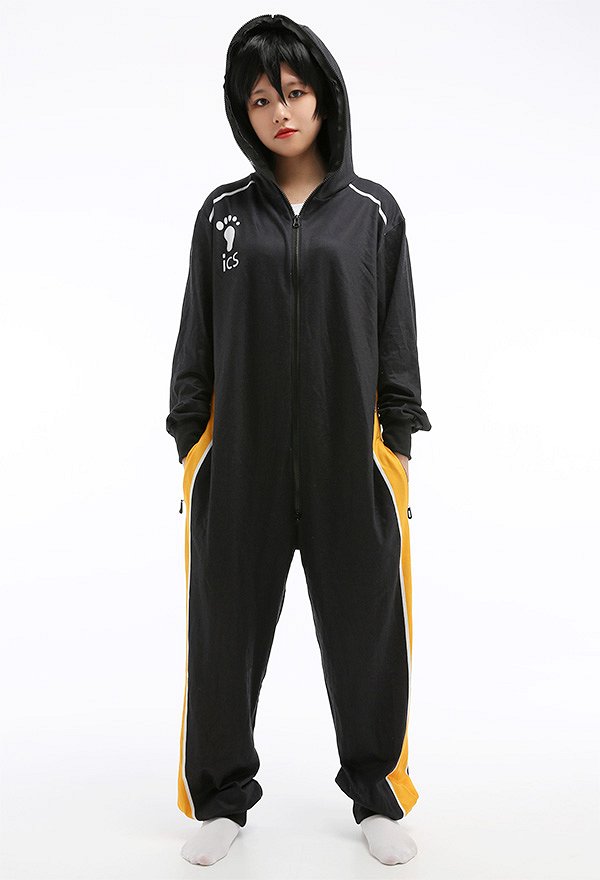 Women Karasu High School Pattern Print Hooded Onesie Pajamas Loungewear Adults Onesie Homewear Kigurumi Costume Outfits