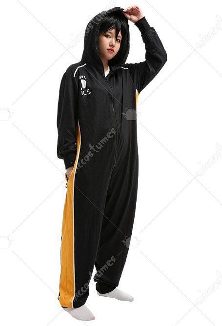 Karasuno Sports Overall mit Kapuzen Pyjamas Onesie Homewear Kigurumi Jumpsuit Kostüm Cosplay Kostüm