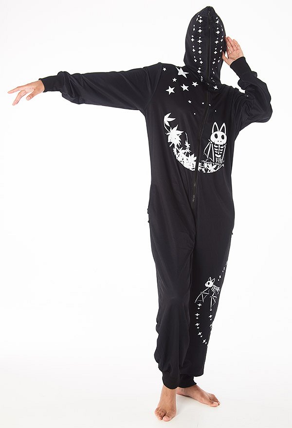 Halloween Dark Style Onesie Pajamas Hooded Adult Onesie Women Bat Pattern Halloween Pajamas Kigurumi Costume Outfit