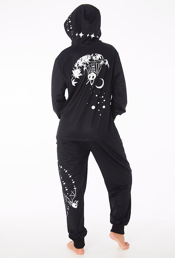 Halloween Dark Style Onesie Pajamas Hooded Adult Onesie Women Bat Pattern Halloween Pajamas Kigurumi Costume Outfit