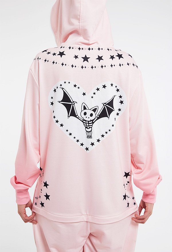 Halloween Dark Style Onesie Pajamas Cartoon Bat Pattern Long Sleeved Hooded Adults Onesie Kigurumi Costume Outfit