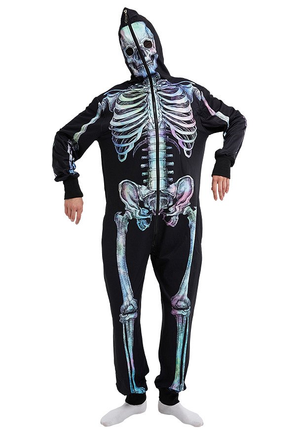 Halloween Women Colorful Human Skeleton Homewear Onesie Pajama Adult Kigurumi Hooded Loungewear Costume Outfits
