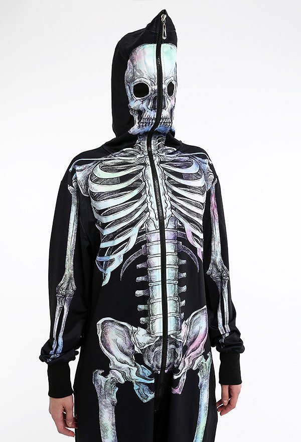 Halloween Women Colorful Human Skeleton Homewear Onesie Pajama Adult Kigurumi Hooded Loungewear Costume Outfits