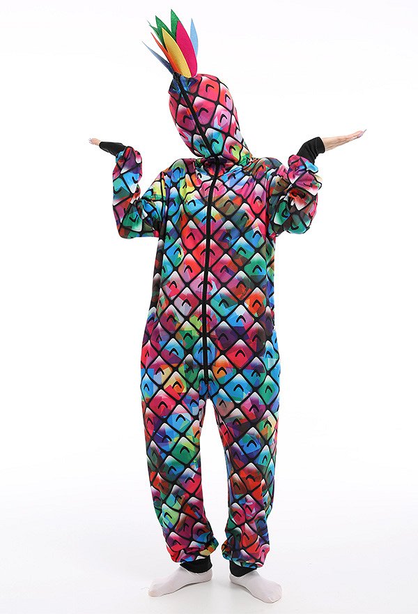 Women Colorful Pineapple Pattern Onesie Pajamas Long Sleeved Adult Onesie Kigurumi Cosplay Costume