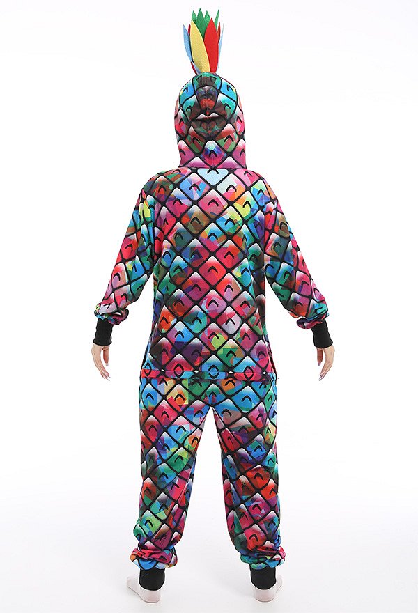Women Colorful Pineapple Pattern Onesie Pajamas Long Sleeved Adult Onesie Kigurumi Cosplay Costume
