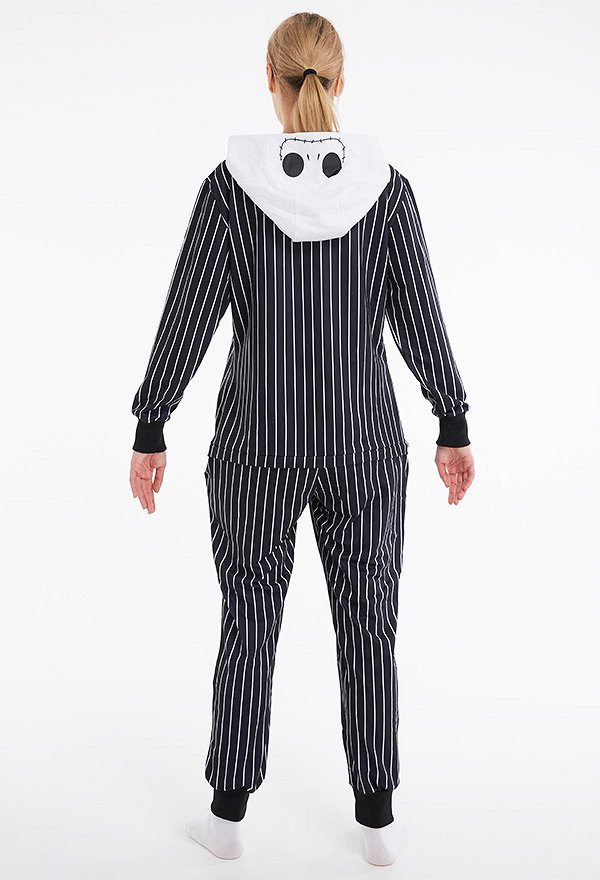 Halloween Women Stripe Homewear Onesie Pajama Adult Kigurumi Hooded Loungewear Costume Outfits