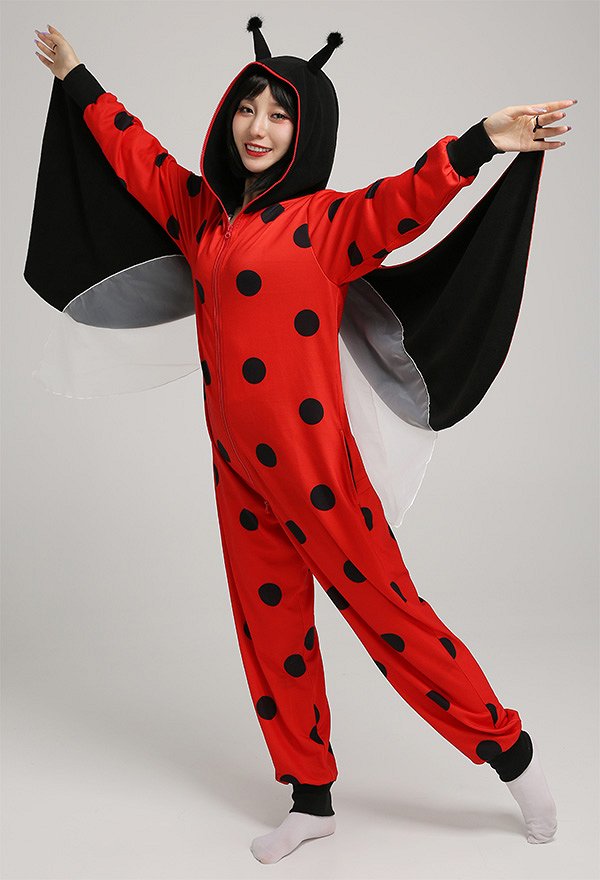 Women Adult Pajama Kigurumi Outfits Onesie Cartoon Flying Ladybug Animal Cosplay Costume
