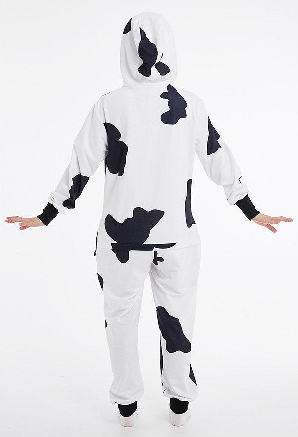Women Cow Pattern Onesie Pajama Adult Onesie Homewear Kigurumi Hooded Loungewear Costume Outfits