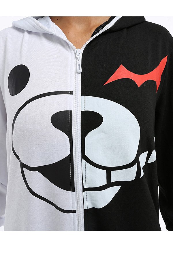 Women Monokuma Derivative Pattern Print Hooded Onesie Pajama Cartoon Loungewear Adult Onesie Homewear Kigurumi Costume Outfits