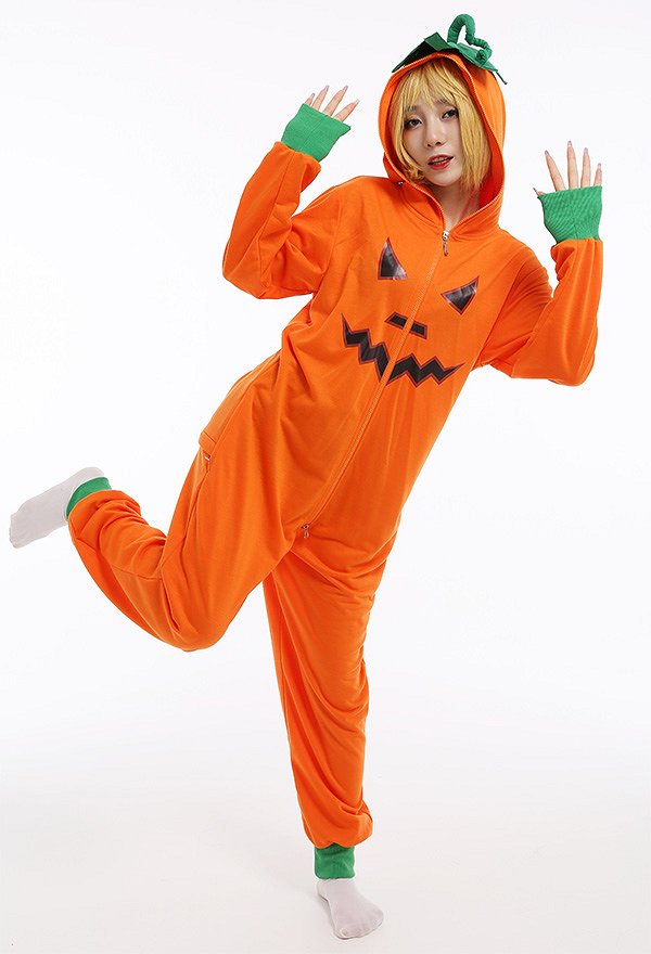 Halloween Style Pumpkin One Piece Pajamas Women Long Sleeved Pajamas Onesie Sleepwear Jumpsuit Costume Outfits