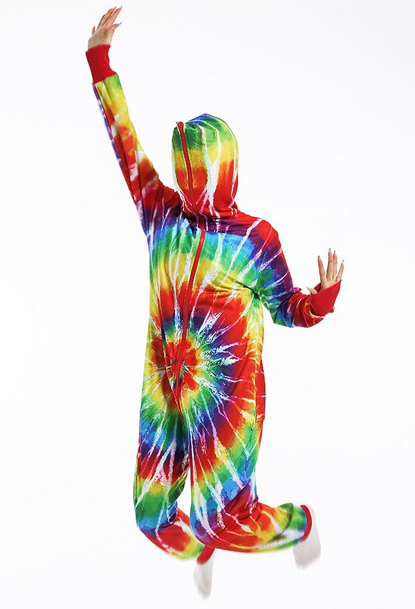 Women Spinning Rainbow Pattern Homewear Onesie Pajama Adult Kigurumi Hooded Loungewear Costume Outfits