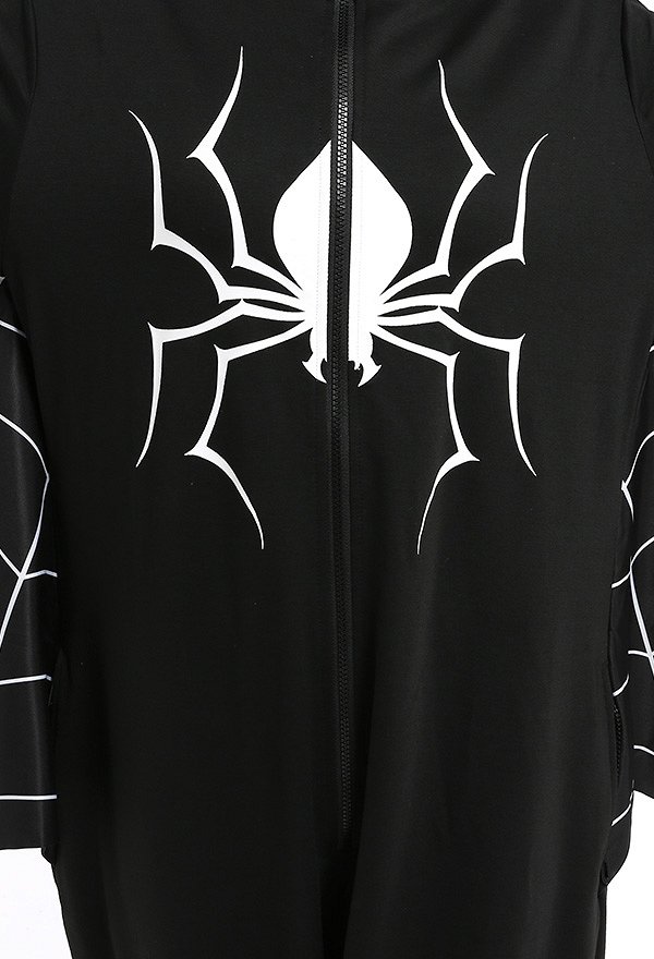 Halloween Women Spider Net Batwing Sleeve Homewear Onesie Pajama Adult Kigurumi Hooded Loungewear Costume Outfits