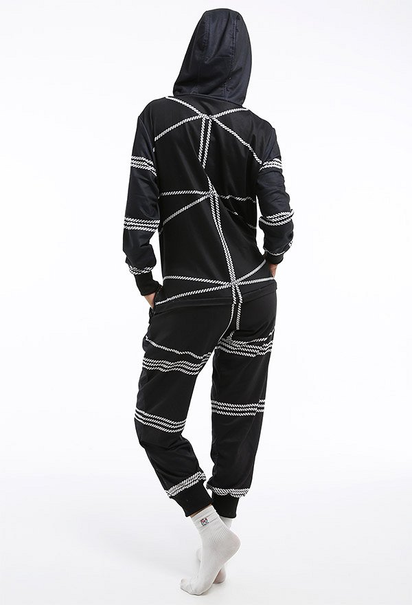 Women Binding Rope Pattern Onesie Pajama Adult Homewear Kigurumi Hooded Loungewear Costume Outfits