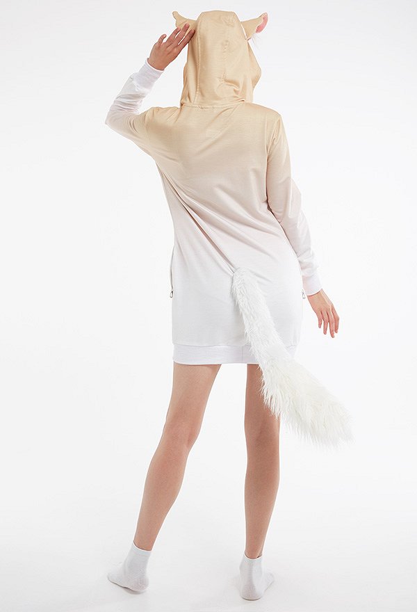 Women American Curl Cat Onesie Nightgown Adult Homewear Kigurumi Hooded Sleep Dress Costume Outfits