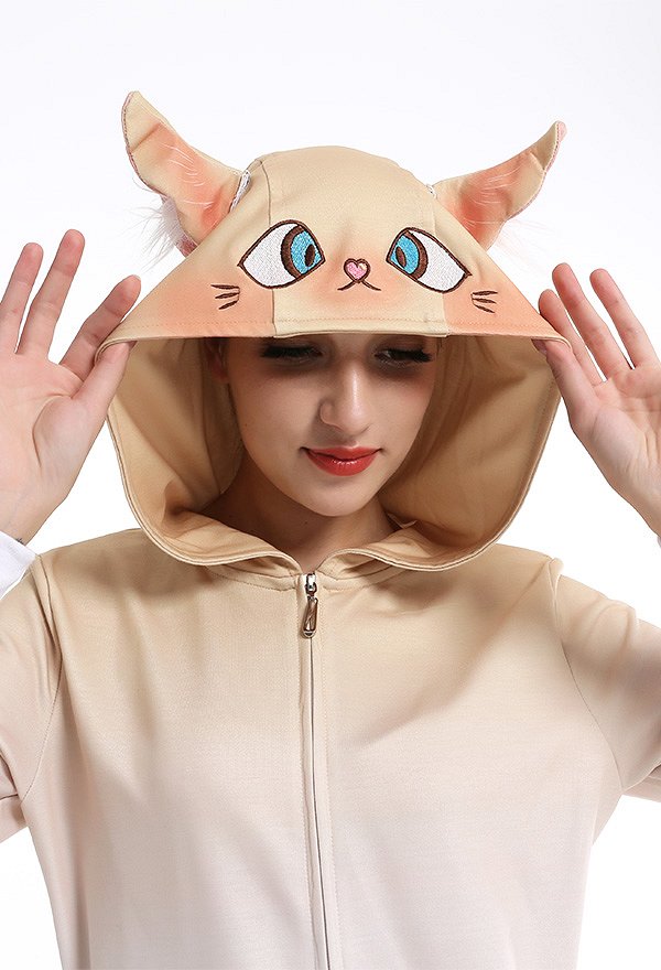 Women American Curl Cat Onesie Nightgown Adult Homewear Kigurumi Hooded Sleep Dress Costume Outfits
