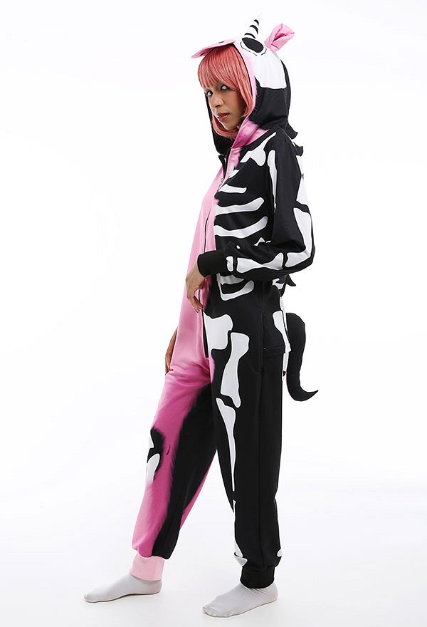 Mujeres Dibujos Animados de Halloween Impresión de Unicornio Contraste de Color Mamelujo Pijama Adulto con Capucha Ropa de Casa Kigurumi