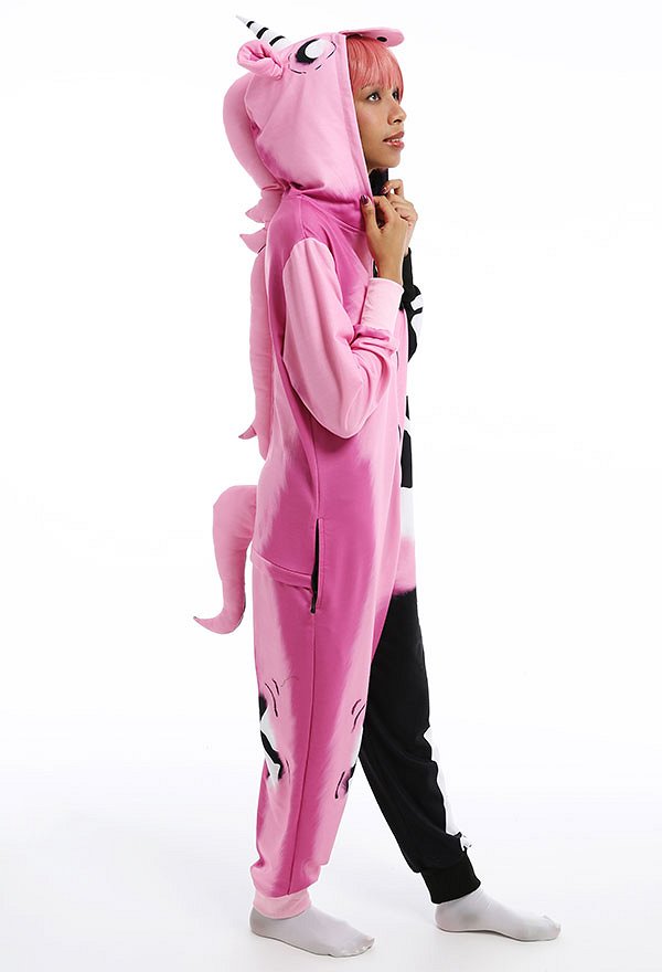 Mujeres Dibujos Animados de Halloween Impresión de Unicornio Contraste de Color Mamelujo Pijama Adulto con Capucha Ropa de Casa Kigurumi