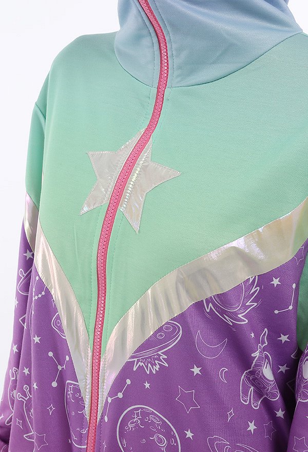 Women Alien Design Gradient Color Onesie Pajamas Kigurumi Long Sleeve Hooded Loungewear Cosplay Costume