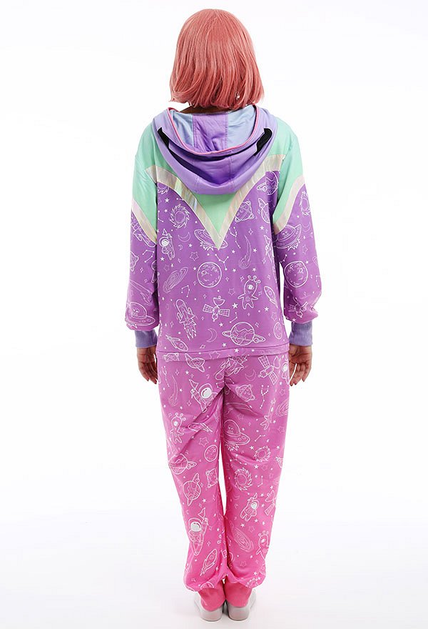 Women Alien Design Gradient Color Onesie Pajamas Kigurumi Long Sleeve Hooded Loungewear Cosplay Costume