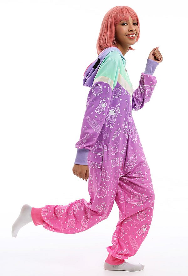 Women Alien Design Gradient Color Onesie Pajamas Kigurumi Long Sleeve Hooded Loungewear Cosplay Costume