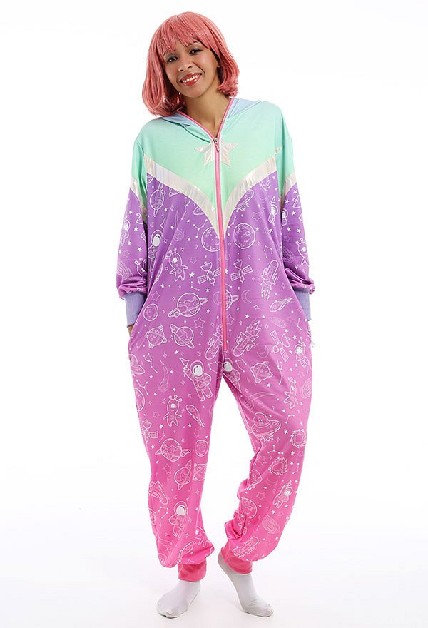 Women Alien Design Gradient Color Onesie Pajamas Kigurumi Long Sleeve Hooded Loungewear Cosplay Costume