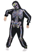 Combinaison Halloween Pyjama Une Pièce Vêtement de Nuit à Manches Longues Noir avec Impressions de Squelette Laser