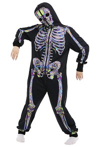 Regenbogen Laser Knochen Overall mit Kapuzen Pyjamas Lange Arm Onesie Homewear Kigurumi Jumpsuit Kostüm Cosplay Halloween Anzug