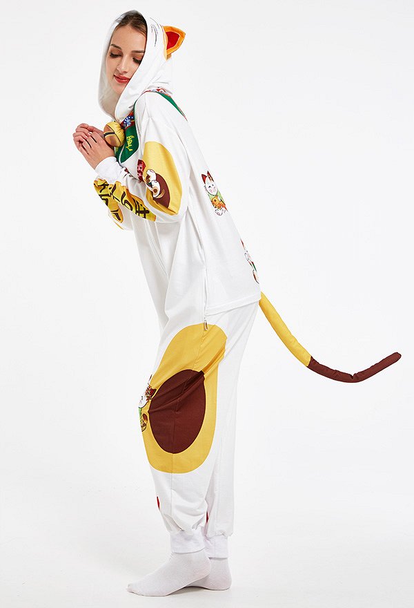 Women Beckoning Cat Homewear Onesie Pajama Adult Kigurumi Hooded Loungewear Costume Outfits
