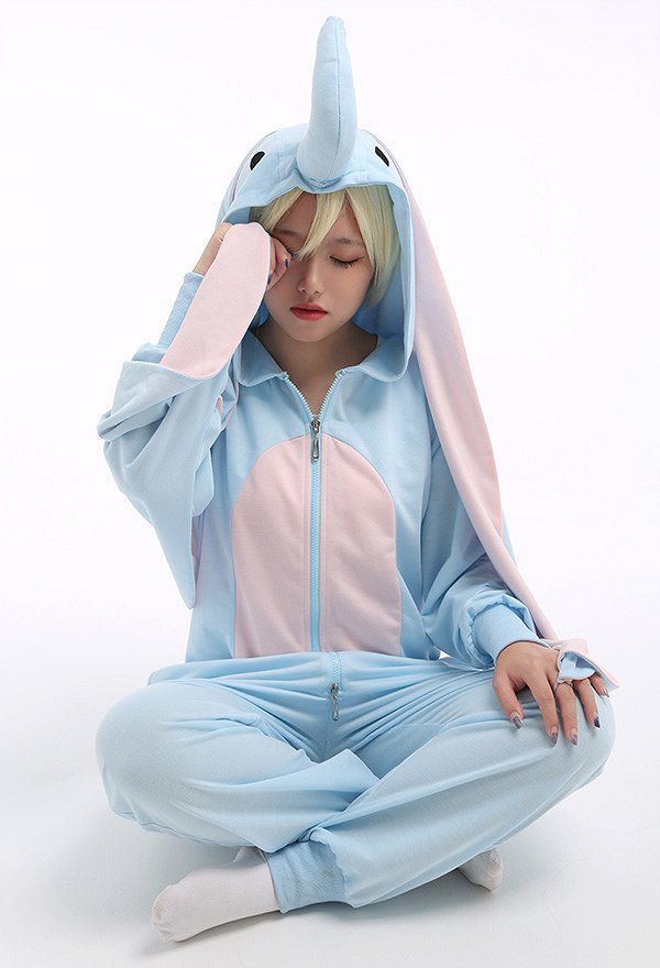Women Baby Elephant Shape Onesie Pajamas Long Sleeve Hooded Kigurumi Adult Onesie Cosplay Costume