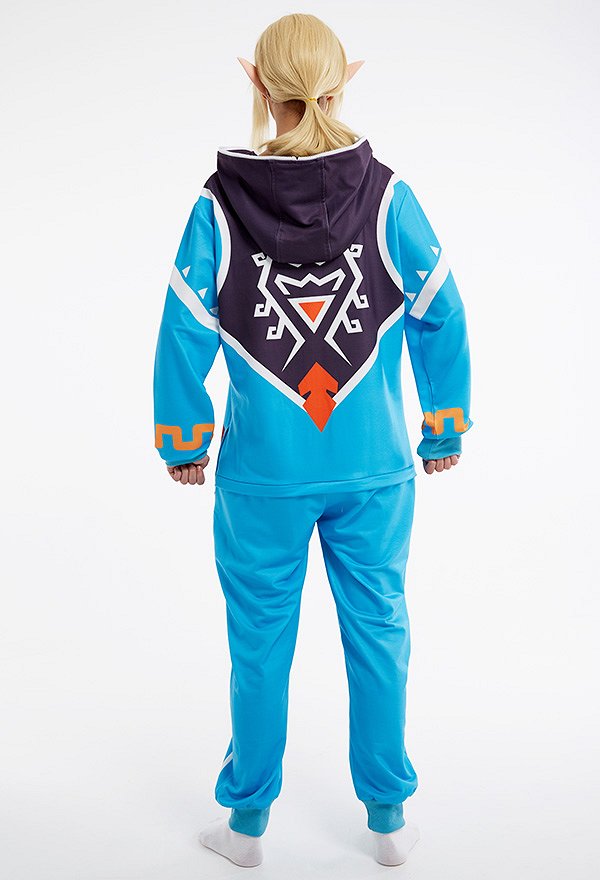 Women Link Blue Pattern Homewear Onesie Pajama Adult Kigurumi Hooded Loungewear Costume Outfits