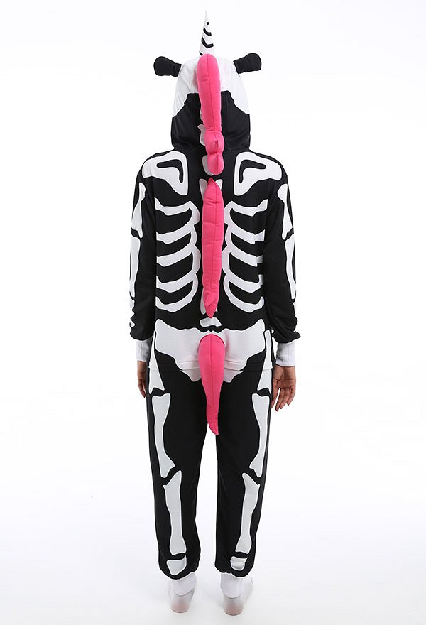 Women Cartoon Skeleton Pony Pattern Print Hooded Onesie Loungewear Adults Onesie Homewear Kigurumi Costume Outfits