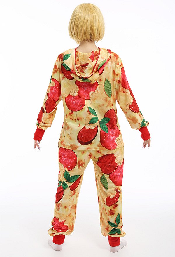 Cartoon Cute Pizza Pattern Adults Onesie Onesie Pajamas Long Sleeve Hooded Kigurumi Cosplay Costume